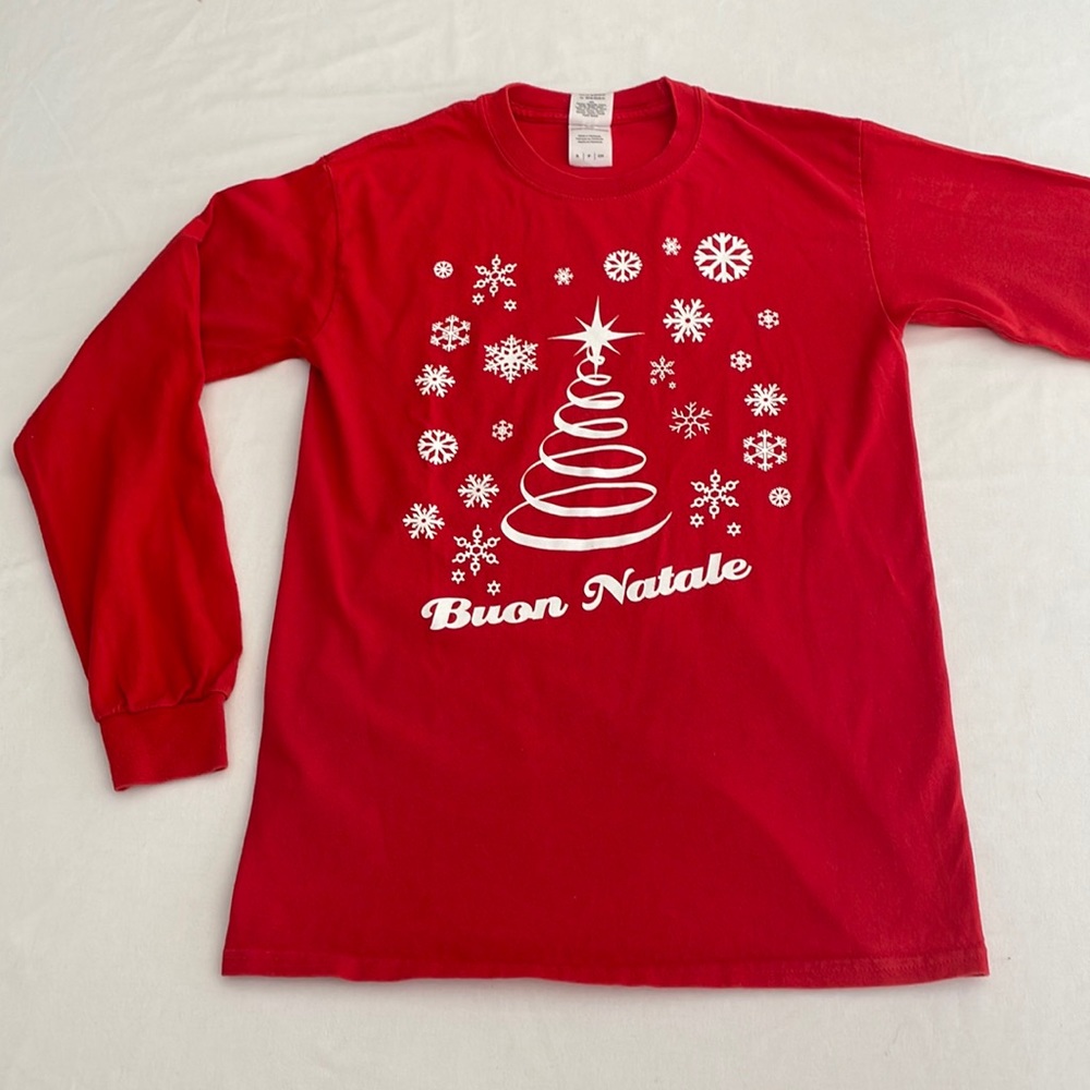 Gildan Cotton "Buon Natale" Crew Neck Long Sleeve Christmas Shirt